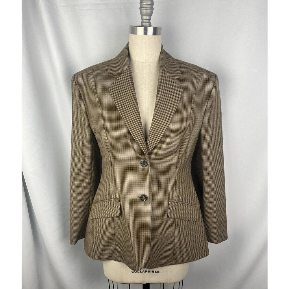 Wright Le Chapelain Single-Breasted Check Blazer Jacket Brown Size 10 US